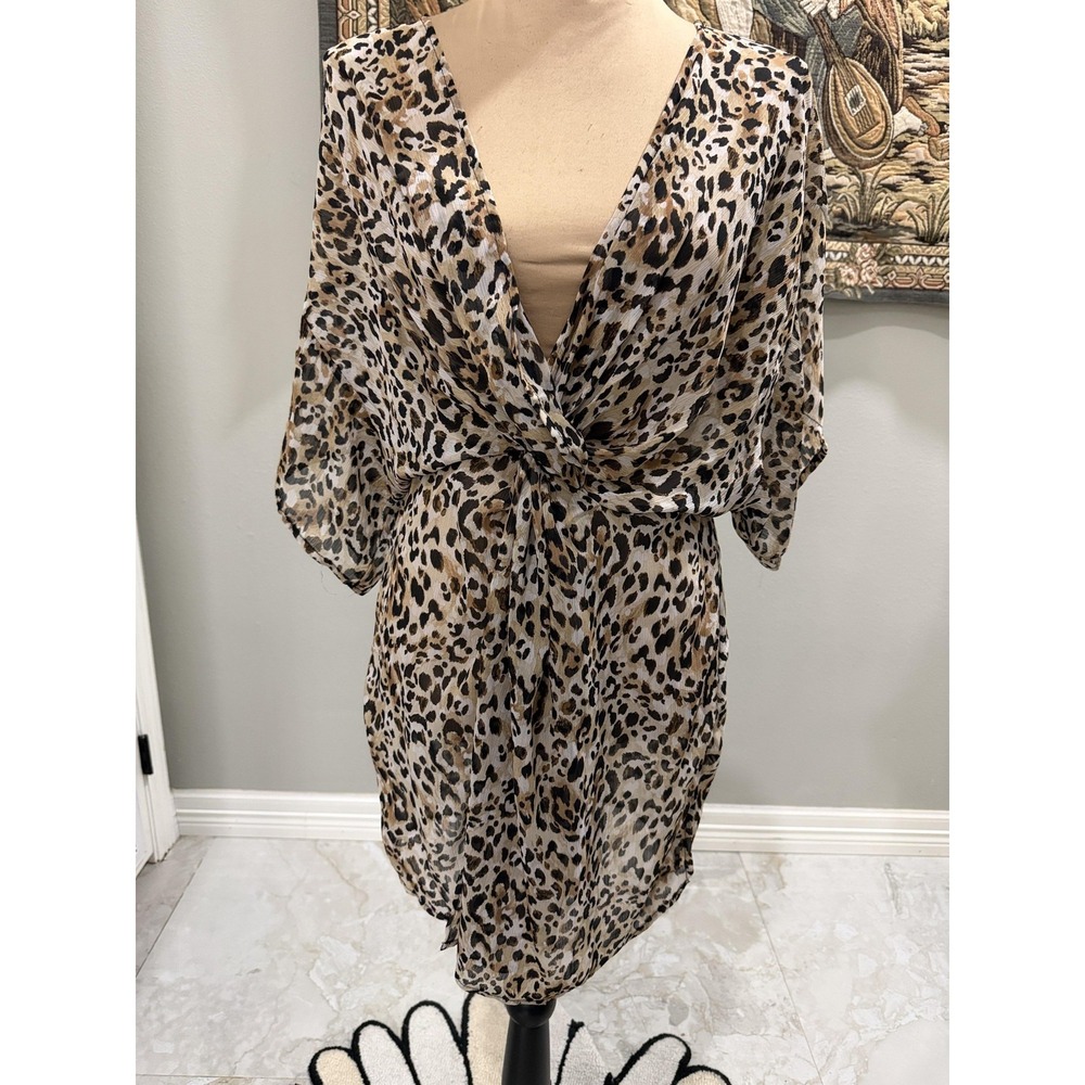 Time And Tru Cover Up Womens Small Brown Leopard‎ Sheer Knot Front Tunic